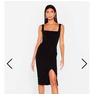 Nasty Gal Square Neck Bodycon Slit Midi Dress